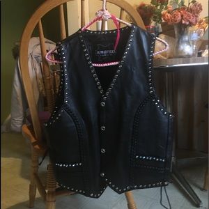 Black Studded Leather Vest Size L.